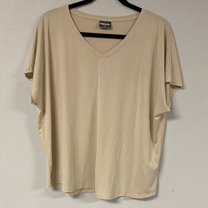 Women's V-Neck Short Sleeve Top - Beige